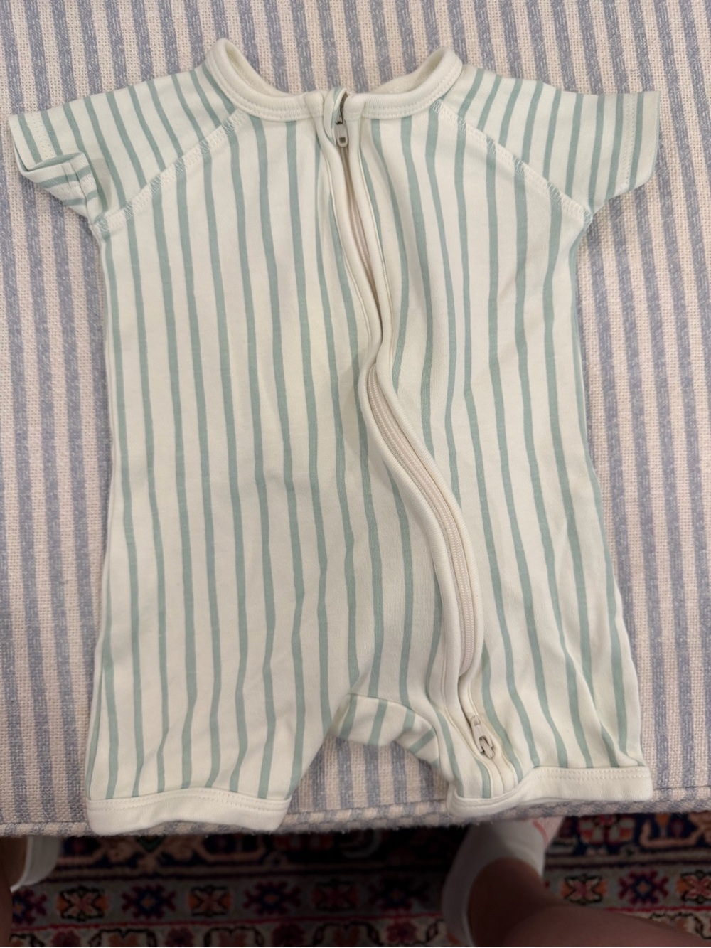 Pehr, Soft Stripe Mint & White Baby One-Piece Romper with Front Zip